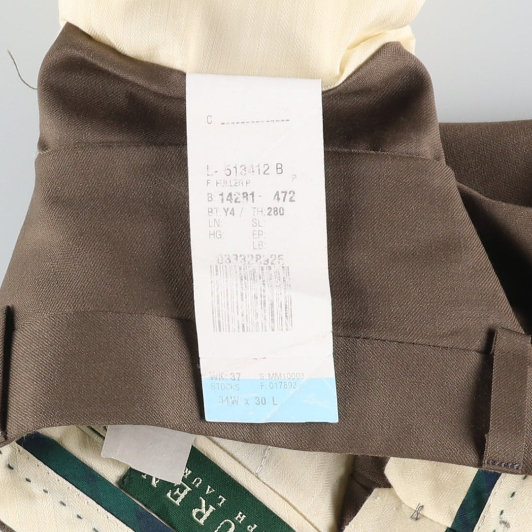Ralph Lauren TOTAL COMFORT two-pleat wool trousers/slacks, made in Canada, men's size W34 (approx.) wool brown type Vintage Second Hand