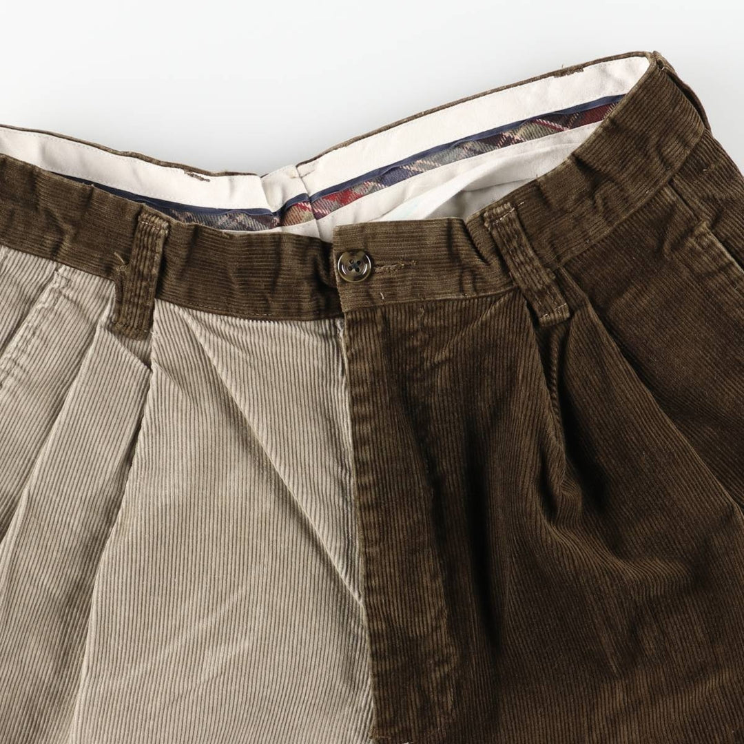 Crazy Pattern Two-Pleat Corduroy Pants, Men's Size W36 (approx.) cotton brown type Vintage Second Hand