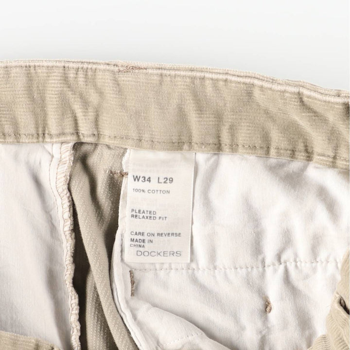 Dockers Relaxed Fit Two-Pleat Corduroy Pants, Men's W35 (approx.) cotton Beige type Vintage Second Hand