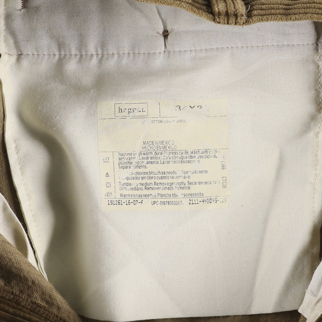 Haggar Black Label wide-wale two-pleat corduroy pants, men's, size W33, vintage cotton Khaki type brown Vintage Second Hand
