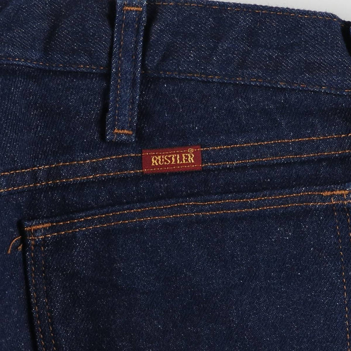 Dark navy RUSTLER straight denim pants, men's size W33 cotton navy blue type Vintage Second Hand