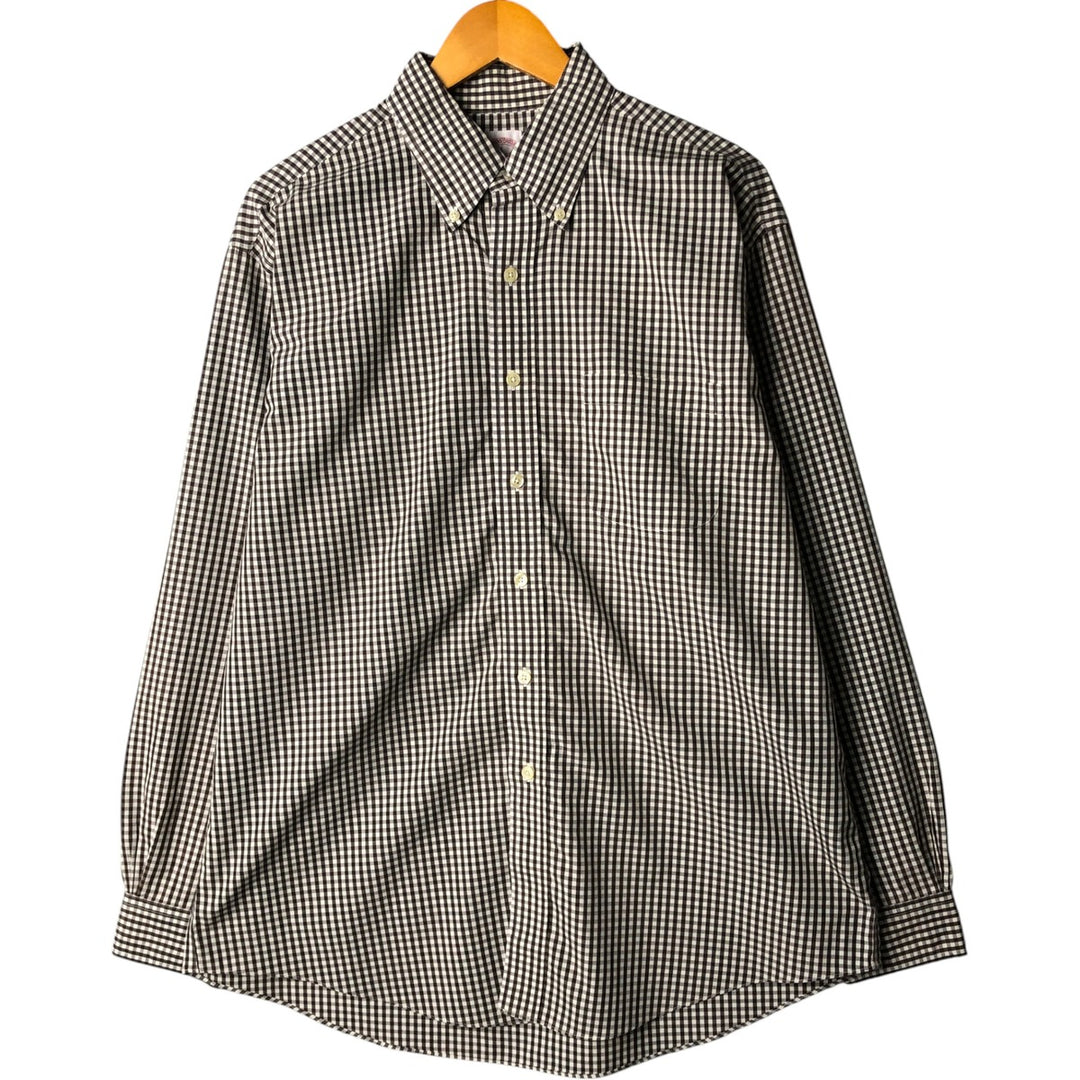 Brooks Brothers 346 Gingham Check Long Sleeve Button-Down Check Shirt, Men's Size L cotton brown type Vintage Second Hand