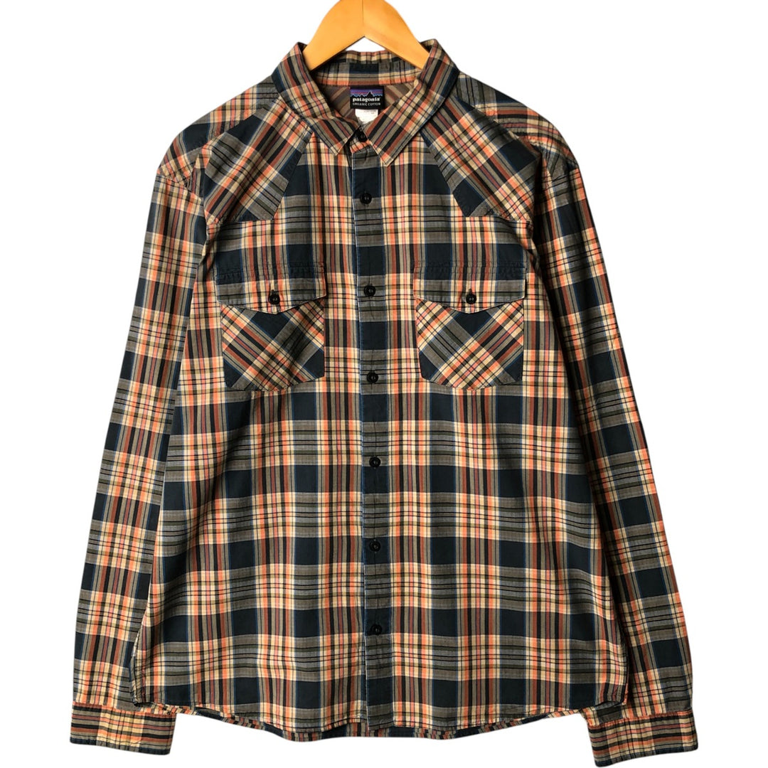 Patagonia Organic Cotton Long Sleeve Cotton Check Shirt, Men's Size L cotton orange type Vintage Second Hand