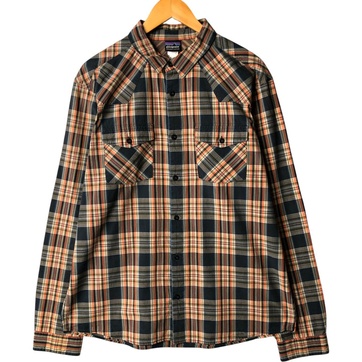 Patagonia Organic Cotton Long Sleeve Cotton Check Shirt, Men's Size L cotton orange type Vintage Second Hand