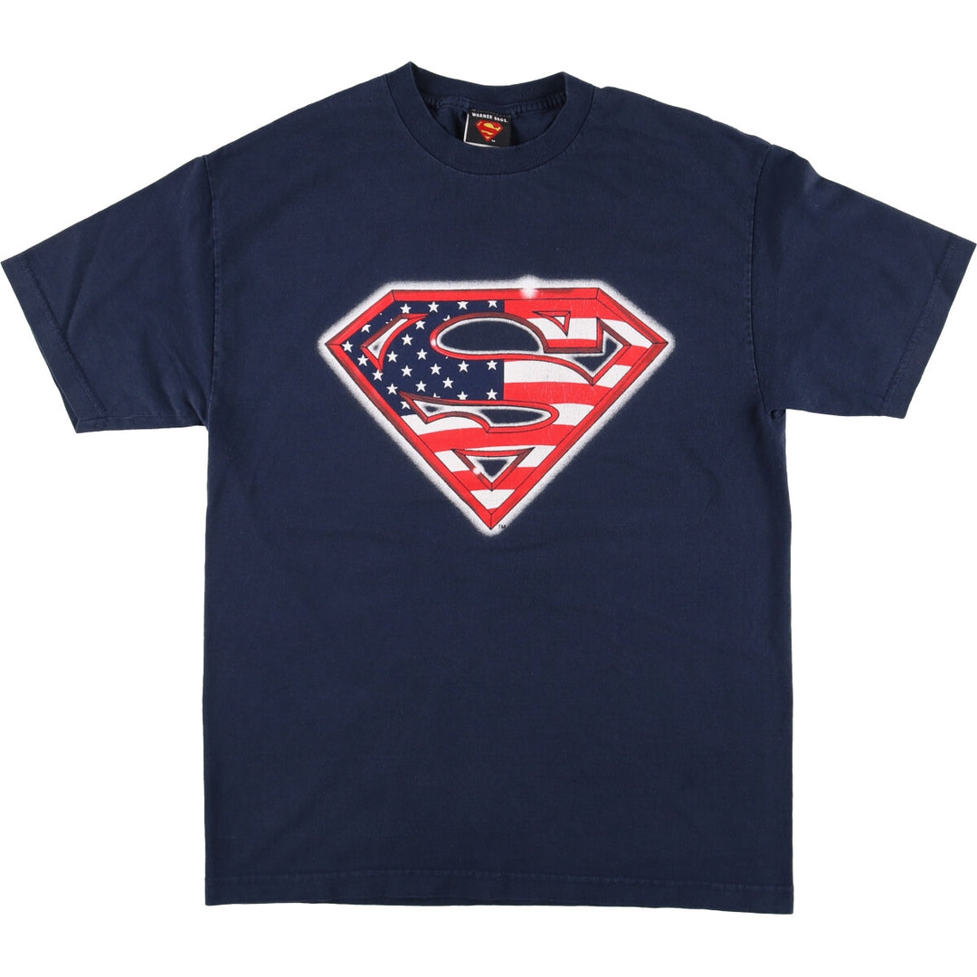 00'S Alstyle Apparel and Activewear Superman Stars and Stripes Character Print T-Shirt Men's Size L cotton navy blue type Vintage Second Hand