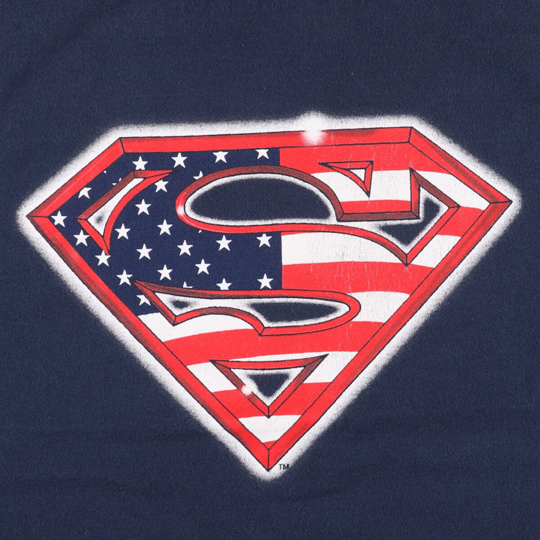 00'S Alstyle Apparel and Activewear Superman Stars and Stripes Character Print T-Shirt Men's Size L cotton navy blue type Vintage Second Hand