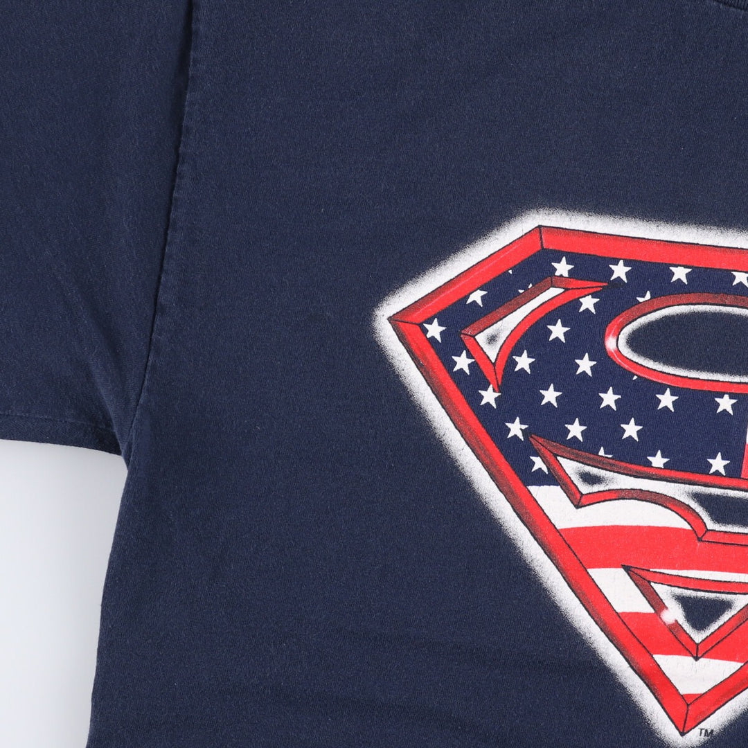 00'S Alstyle Apparel and Activewear Superman Stars and Stripes Character Print T-Shirt Men's Size L cotton navy blue type Vintage Second Hand