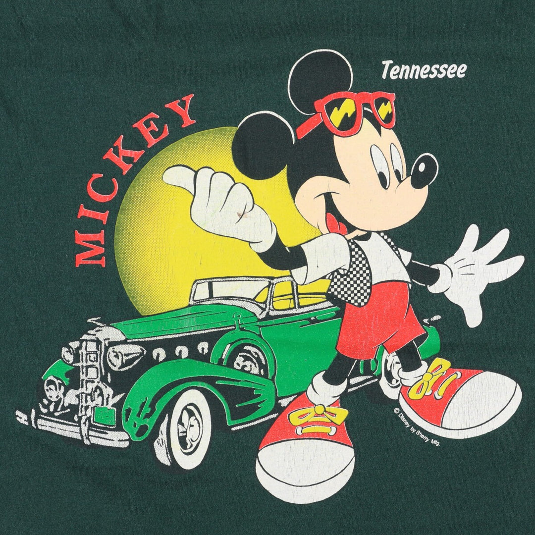 Fruit of the Loom Mickey Mouse character print T-shirt, Made in USA, Men's size L cotton Green type dark green Vintage Second Hand