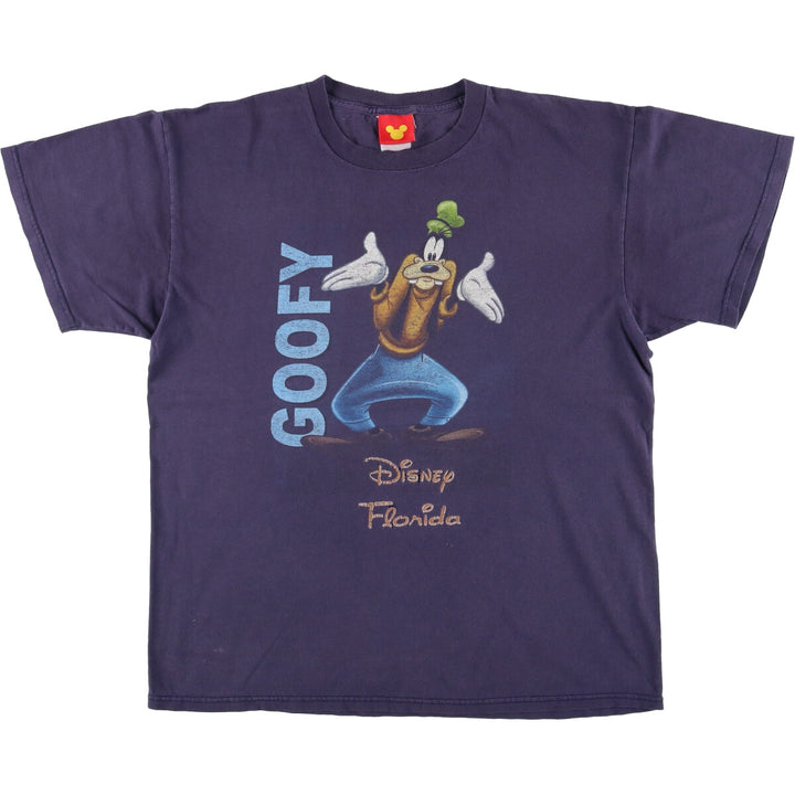 GOOFY Goofy character print T-shirt, men's size L unclear navy blue type Vintage Second Hand