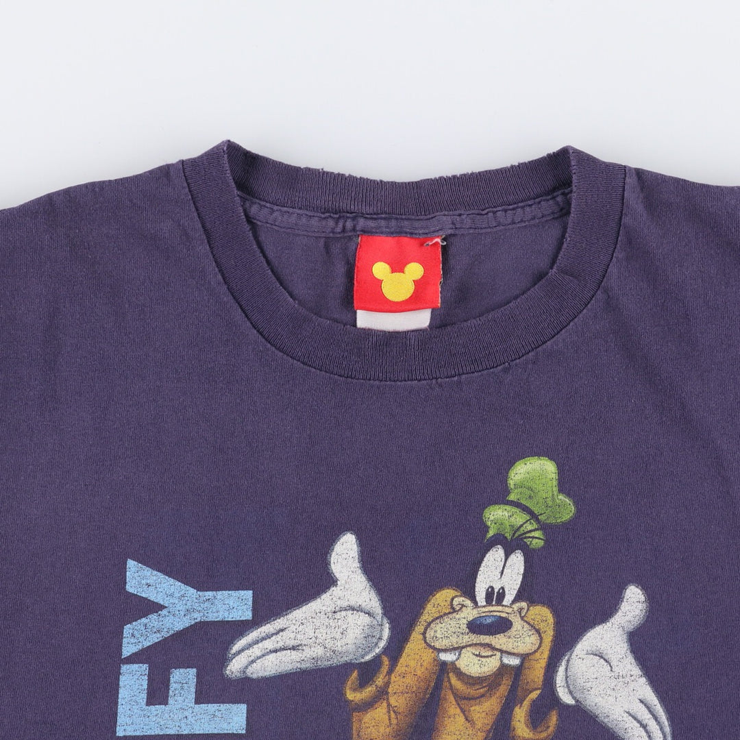 GOOFY Goofy character print T-shirt, men's size L unclear navy blue type Vintage Second Hand