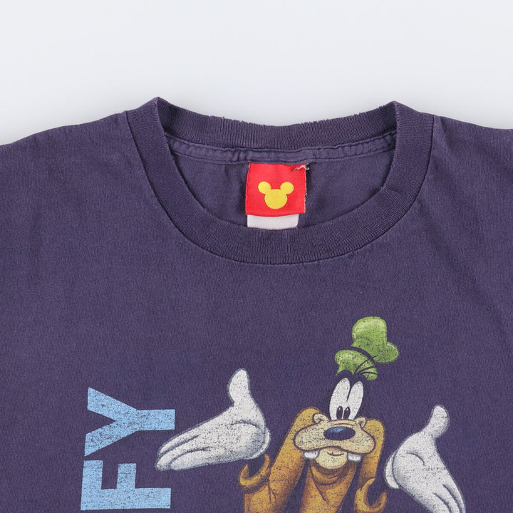 GOOFY Goofy character print T-shirt, men's size L unclear navy blue type Vintage Second Hand