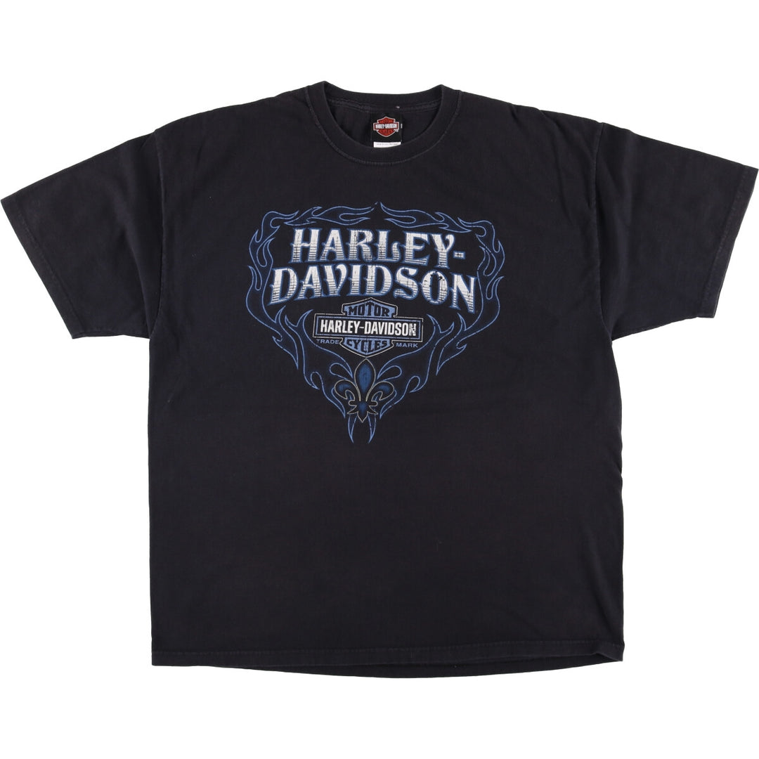 00'S Harley-Davidson Motorcycle Bike T-shirt Made in USA Men's XL Fire Pattern cotton black type Vintage Second Hand