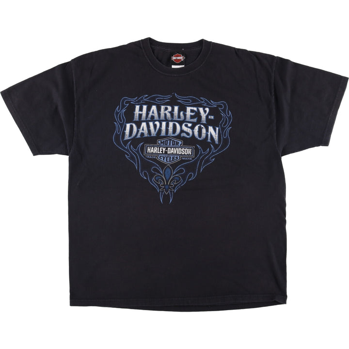 00'S Harley-Davidson Motorcycle Bike T-shirt Made in USA Men's XL Fire Pattern cotton black type Vintage Second Hand