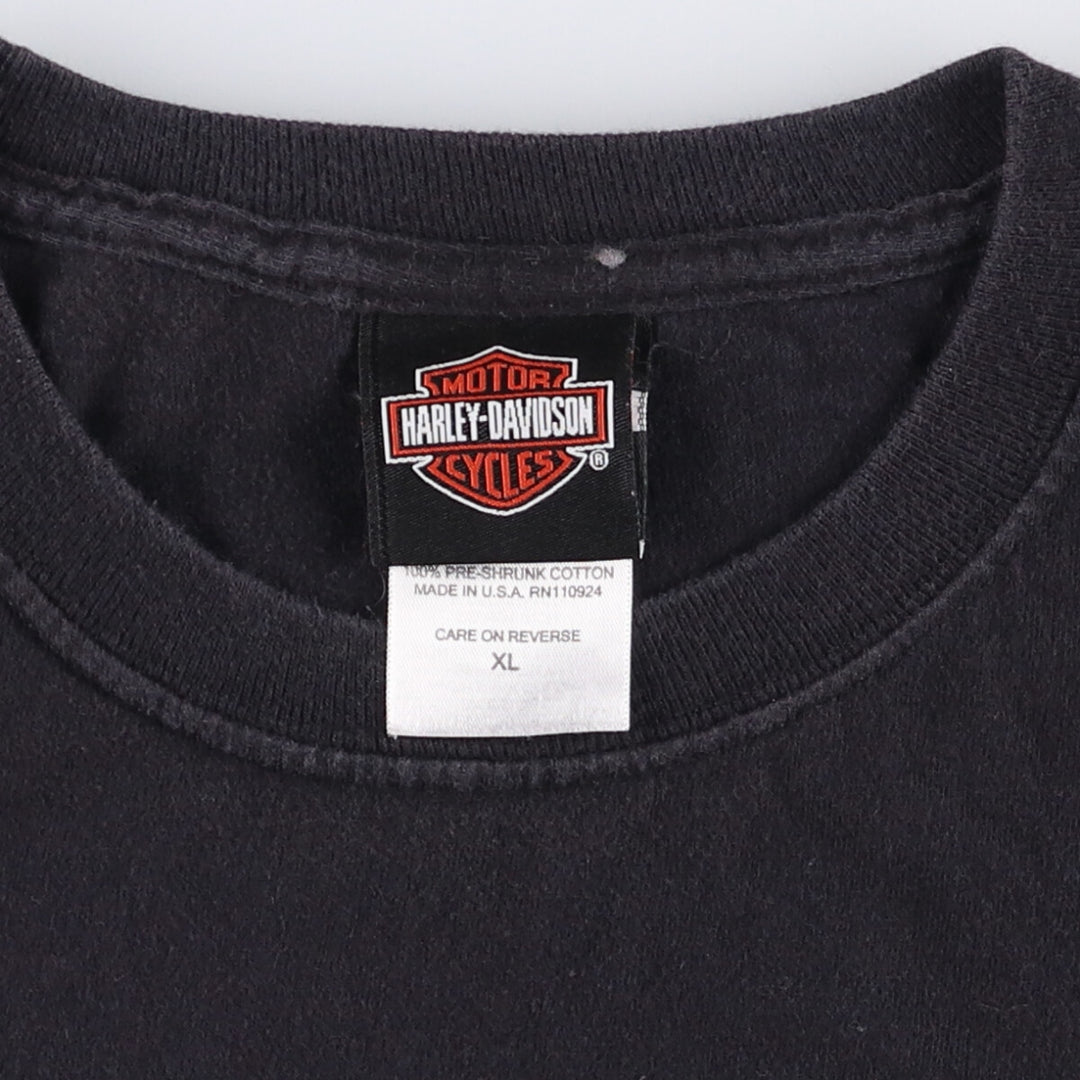 00'S Harley-Davidson Motorcycle Bike T-shirt Made in USA Men's XL Fire Pattern cotton black type Vintage Second Hand