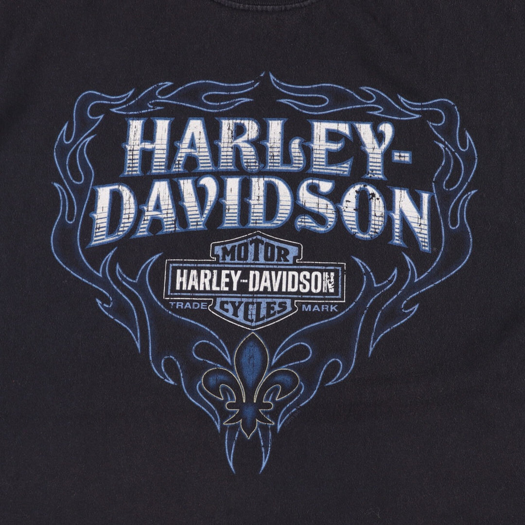 00'S Harley-Davidson Motorcycle Bike T-shirt Made in USA Men's XL Fire Pattern cotton black type Vintage Second Hand