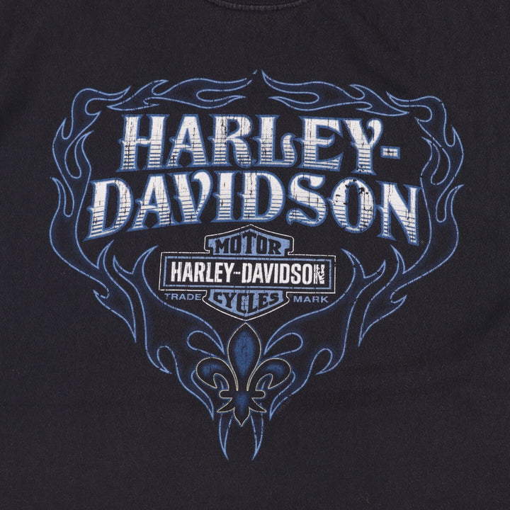 00'S Harley-Davidson Motorcycle Bike T-shirt Made in USA Men's XL Fire Pattern cotton black type Vintage Second Hand
