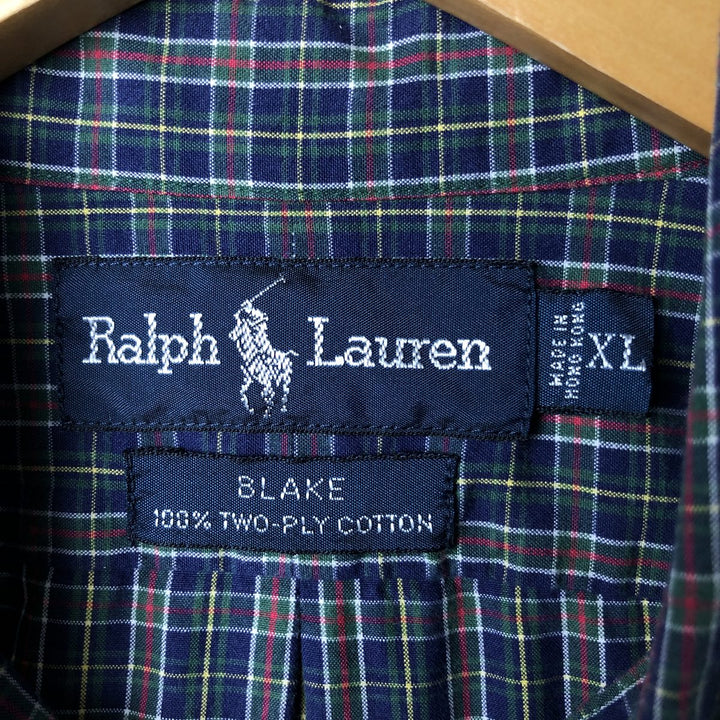 Ralph Lauren BLAKE long sleeve button down check shirt, men's XL size cotton blue type Vintage Second Hand