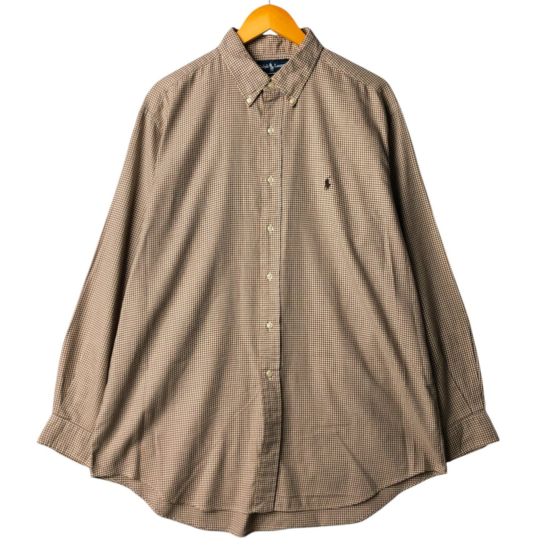 Ralph Lauren YARMOUTH Long Sleeve Button Down Check Shirt Men's XL cotton brown type Vintage Second Hand