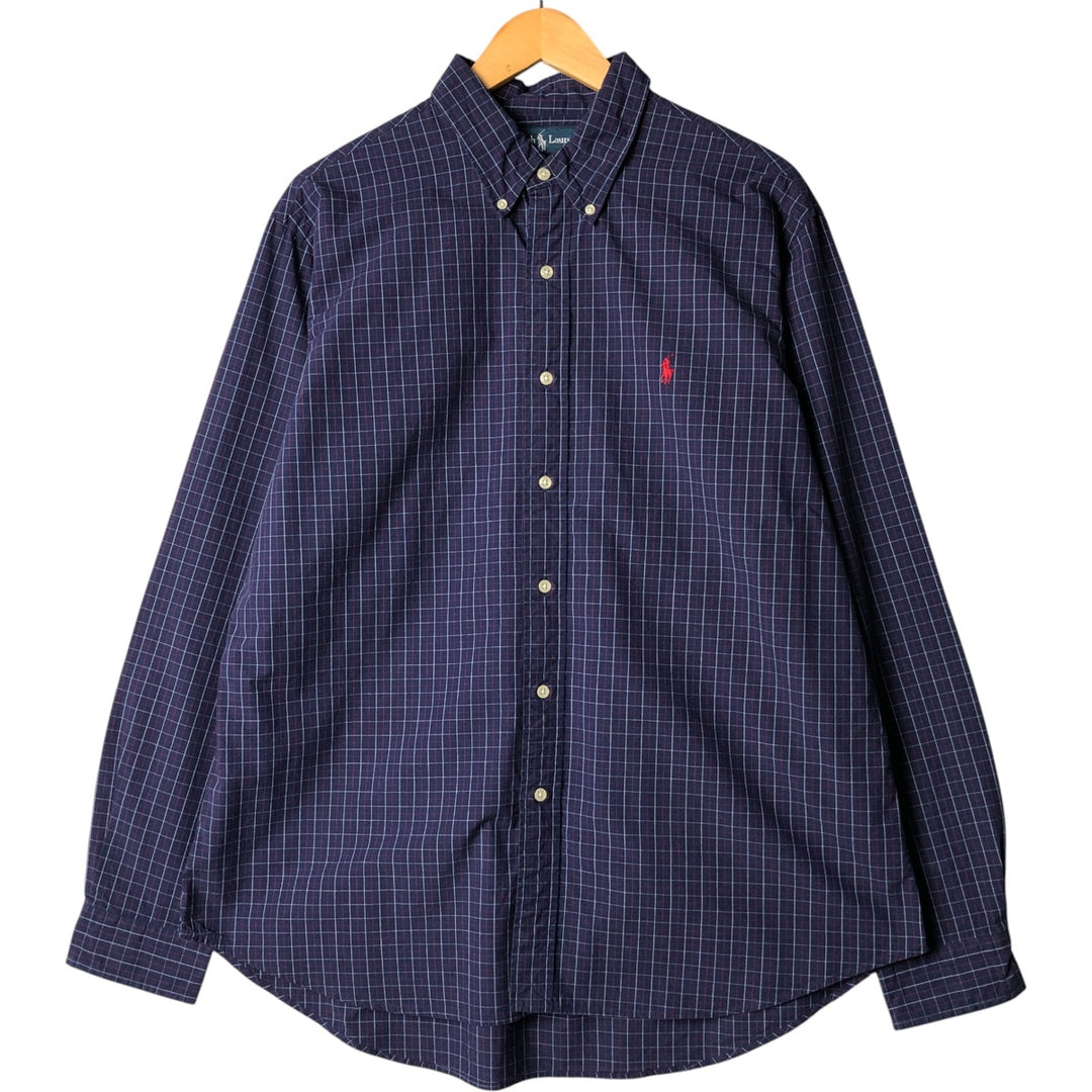 Ralph Lauren CUSTOM FIT long sleeve button down check shirt men's XL size cotton Navy blue Vintage Second Hand