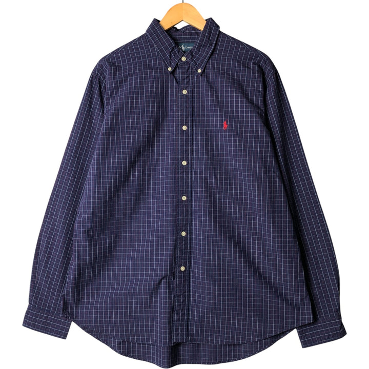 Ralph Lauren CUSTOM FIT long sleeve button down check shirt men's XL size cotton Navy blue Vintage Second Hand