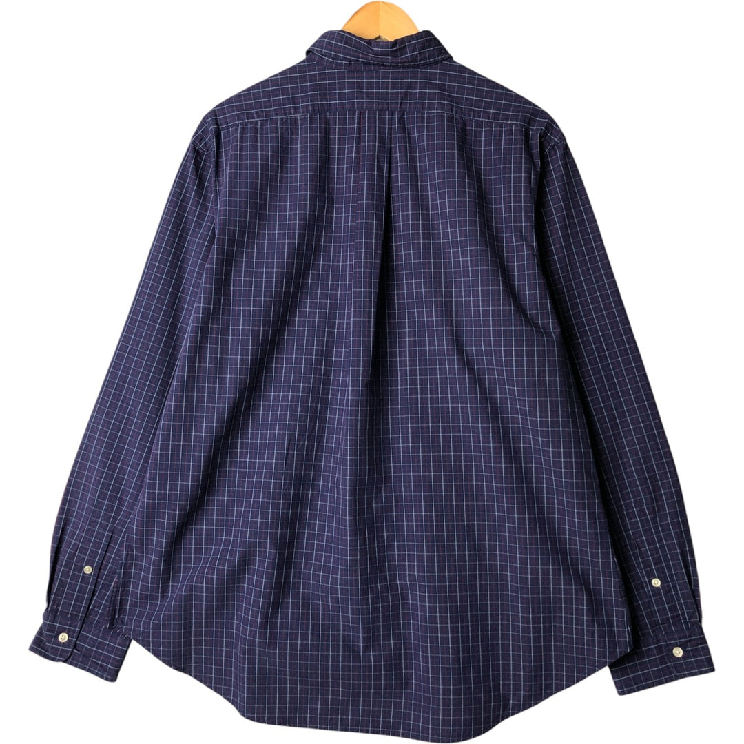 Ralph Lauren CUSTOM FIT long sleeve button down check shirt men's XL size cotton Navy blue Vintage Second Hand