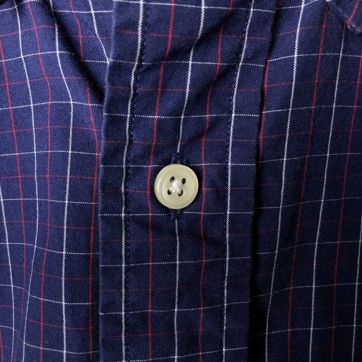 Ralph Lauren CUSTOM FIT long sleeve button down check shirt men's XL size cotton Navy blue Vintage Second Hand