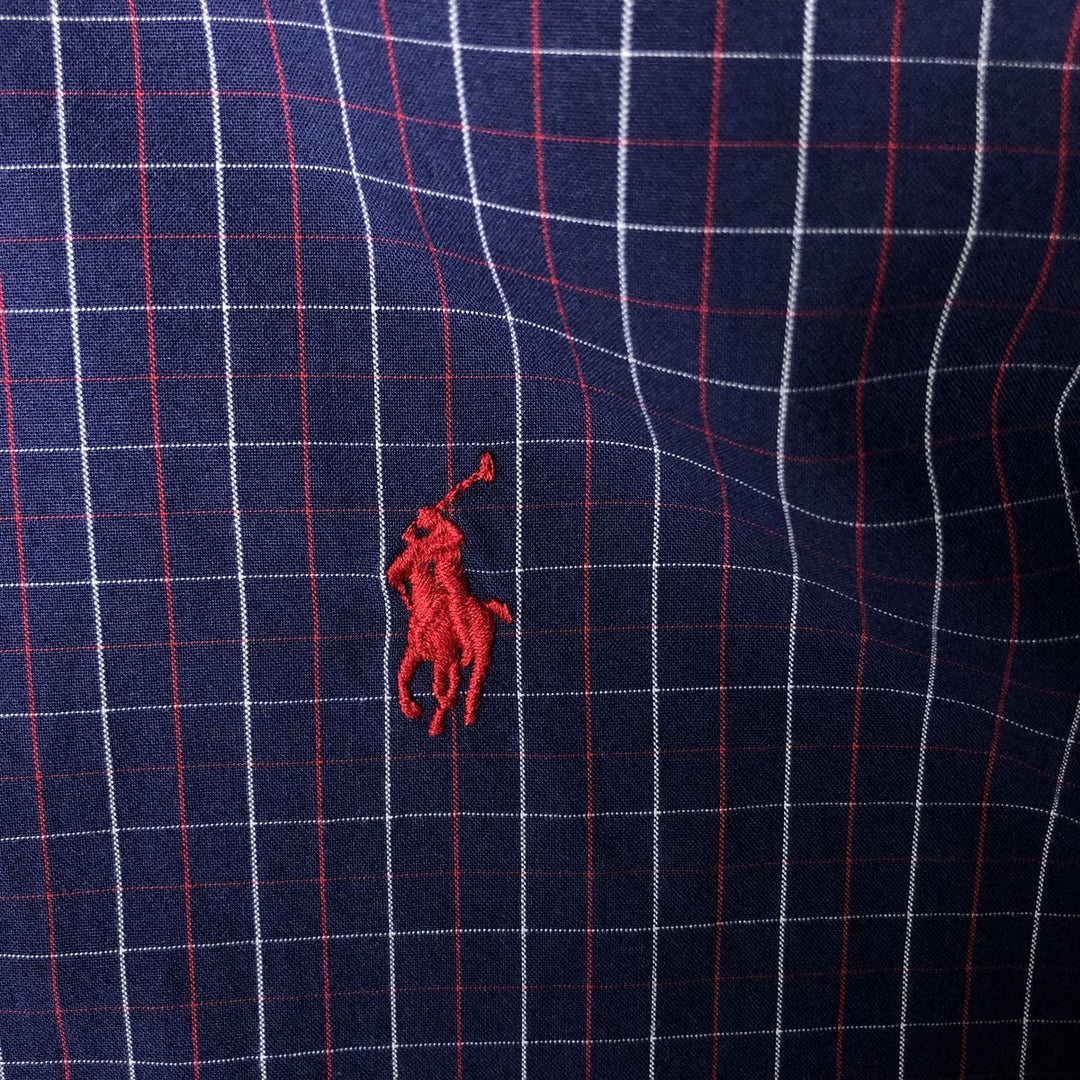 Ralph Lauren CUSTOM FIT long sleeve button down check shirt men's XL size cotton Navy blue Vintage Second Hand
