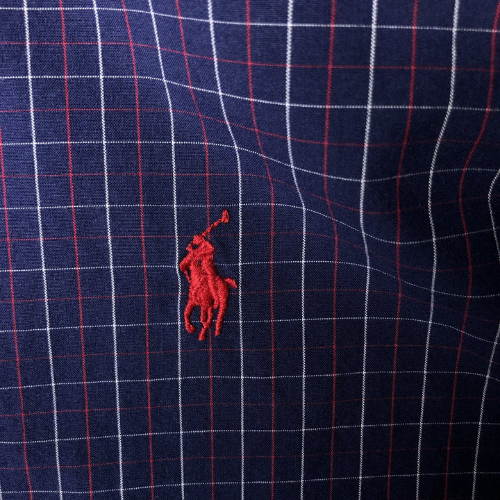 Ralph Lauren CUSTOM FIT long sleeve button down check shirt men's XL size cotton Navy blue Vintage Second Hand