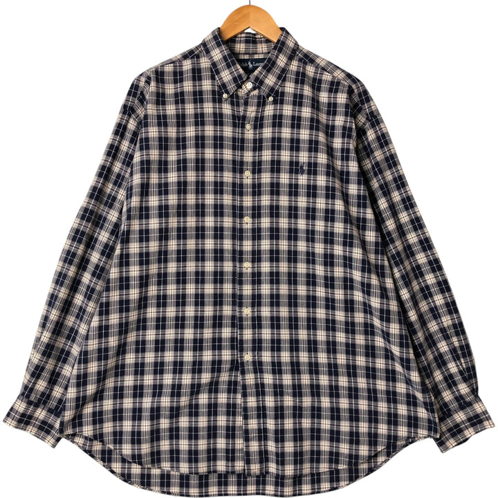 Ralph Lauren BLAIRE long sleeve button down check shirt, men's XL size cotton navy blue type Vintage Second Hand
