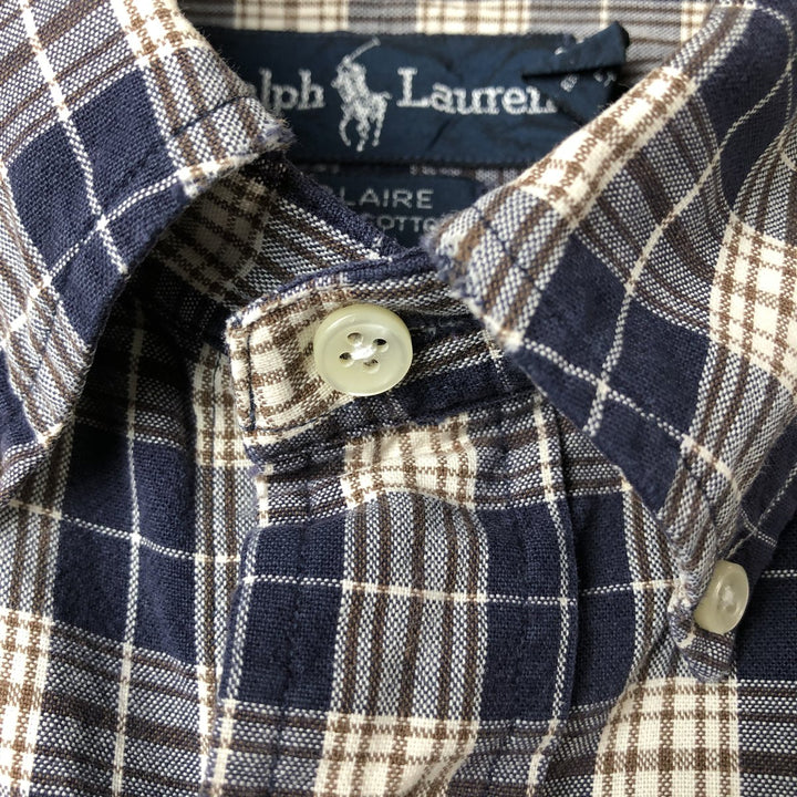 Ralph Lauren BLAIRE long sleeve button down check shirt, men's XL size cotton navy blue type Vintage Second Hand
