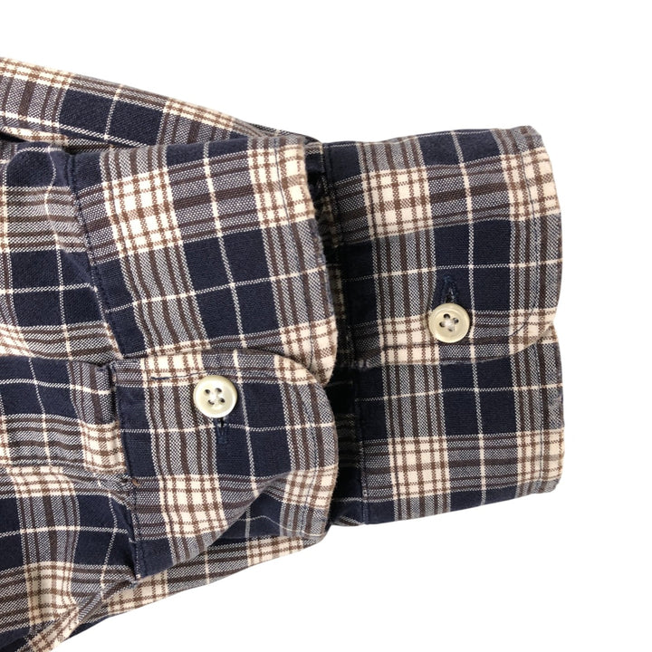 Ralph Lauren BLAIRE long sleeve button down check shirt, men's XL size cotton navy blue type Vintage Second Hand