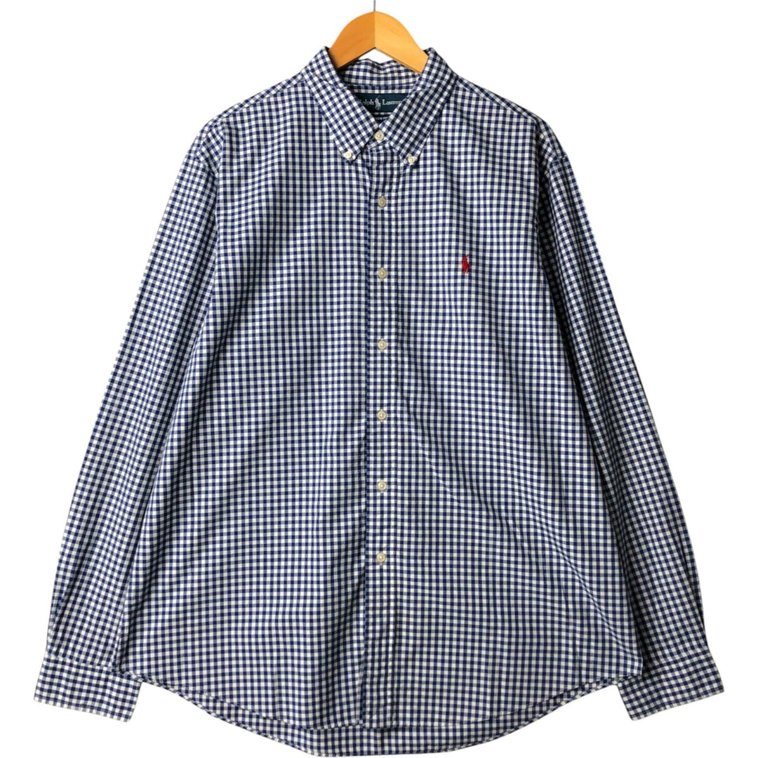 Ralph Lauren CUSTOM FIT Gingham Check Long Sleeve Button Down Check Shirt Men's XL cotton white type Vintage Second Hand