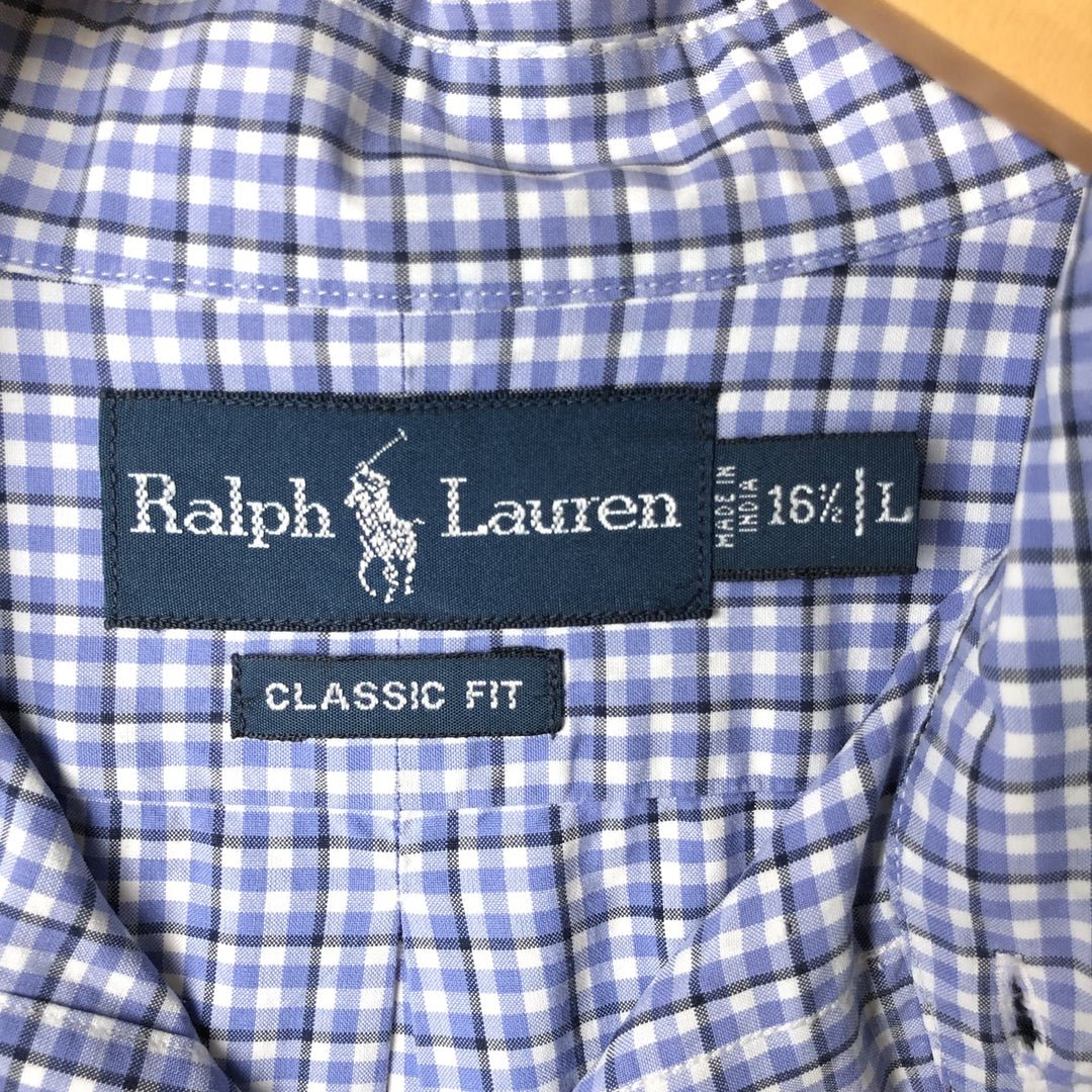 Ralph Lauren Classic Fit Long Sleeve Button Down Check Shirt Men's Size L cotton blue type Vintage Second Hand