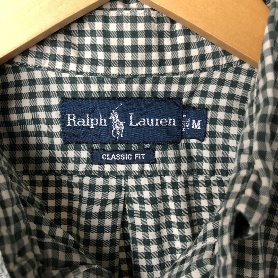Ralph Lauren Classic Fit Long Sleeve Button Down Check Shirt Men's M cotton Green type dark green Vintage Second Hand