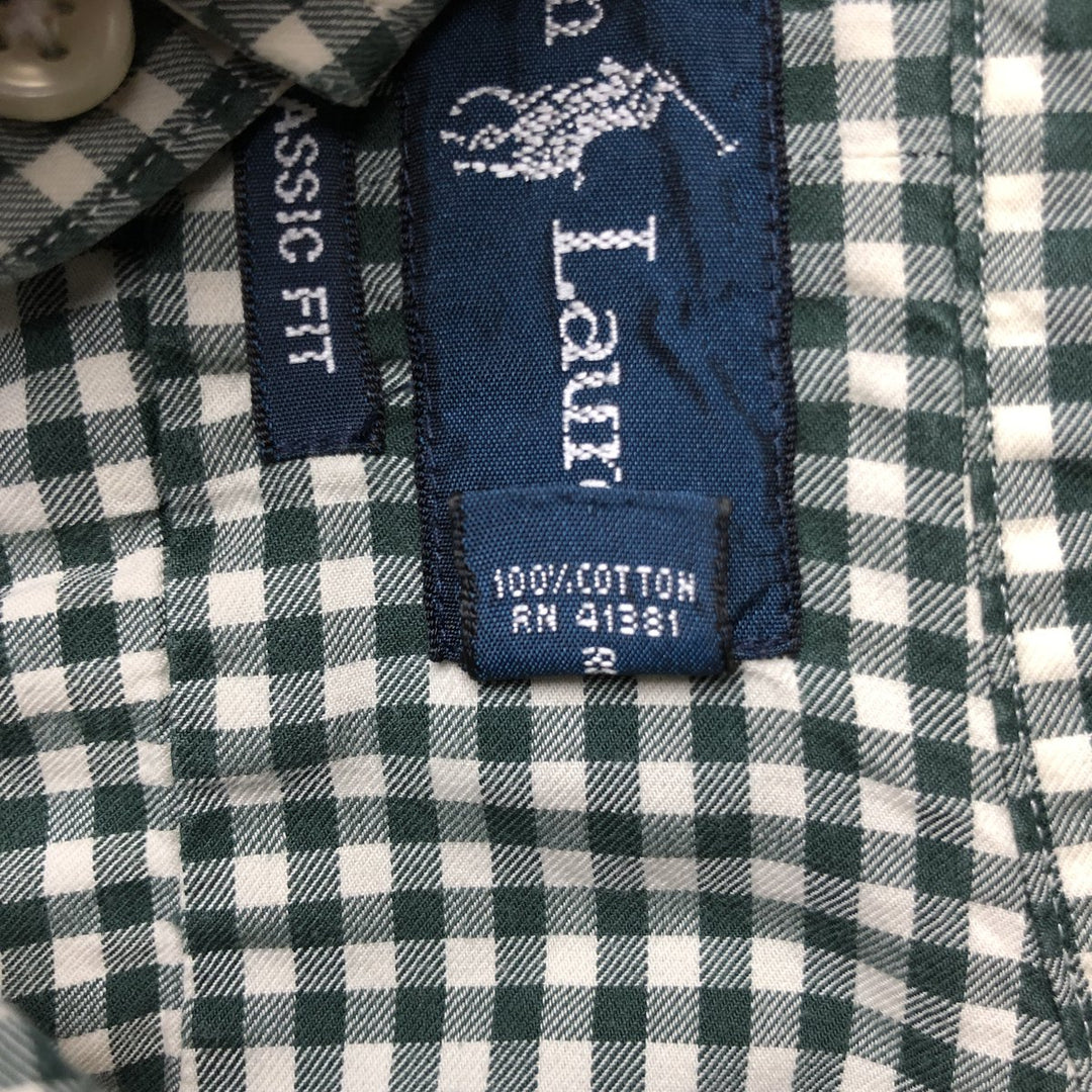 Ralph Lauren Classic Fit Long Sleeve Button Down Check Shirt Men's M cotton Green type dark green Vintage Second Hand