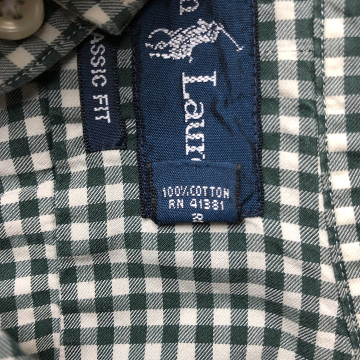 Ralph Lauren Classic Fit Long Sleeve Button Down Check Shirt Men's M cotton Green type dark green Vintage Second Hand