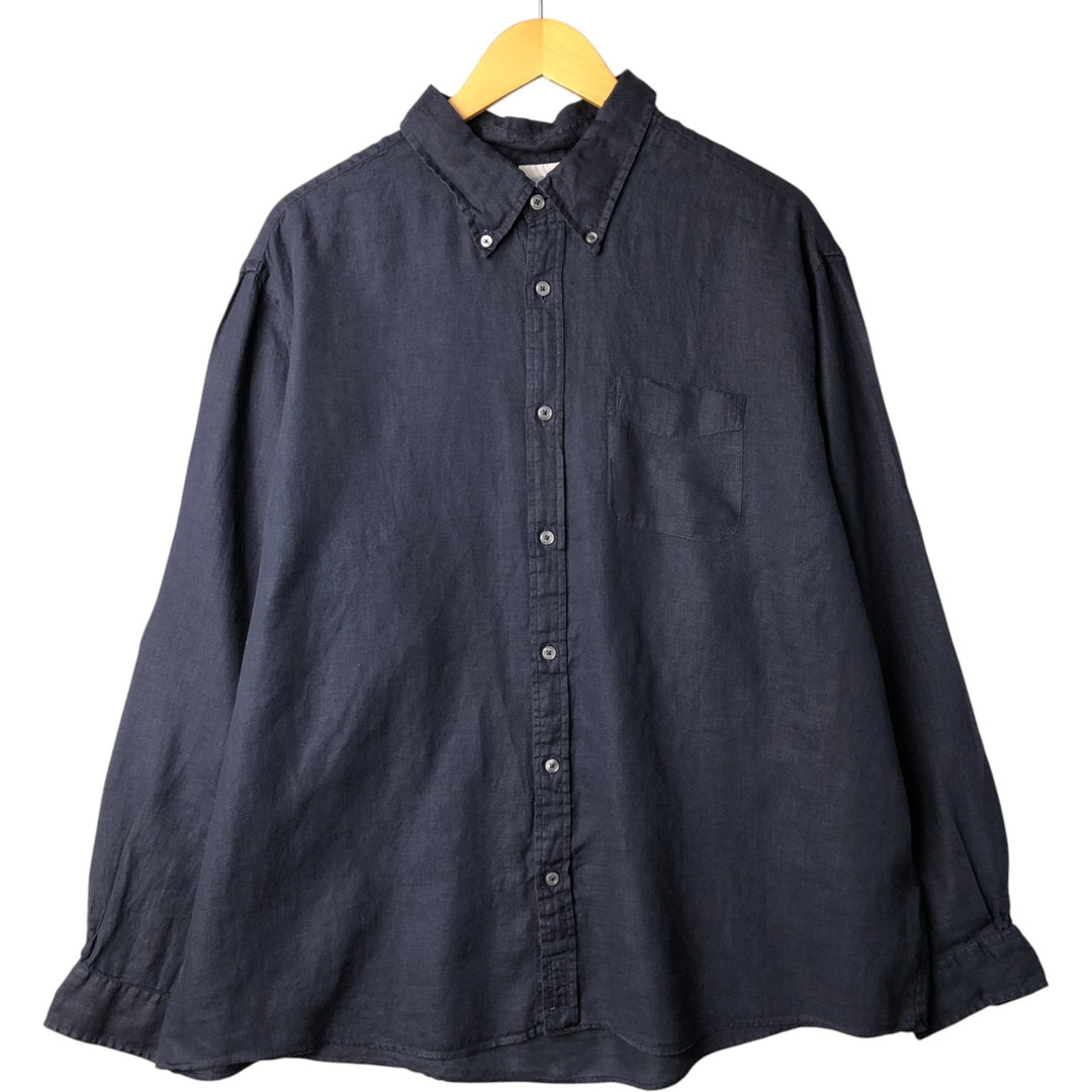 Brooks Brothers Est.1818 Long Sleeve Linen Button Down Shirt, Men's XXL linen navy blue type Vintage Second Hand