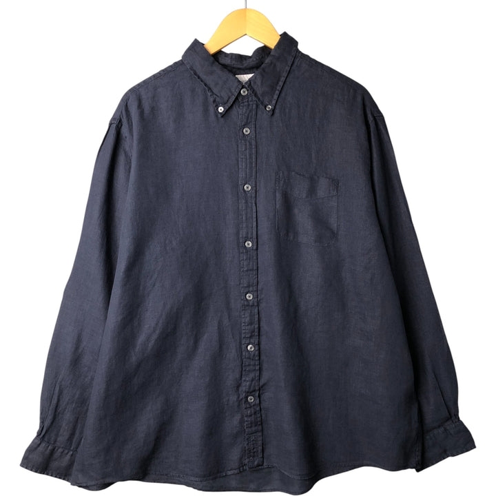 Brooks Brothers Est.1818 Long Sleeve Linen Button Down Shirt, Men's XXL linen navy blue type Vintage Second Hand