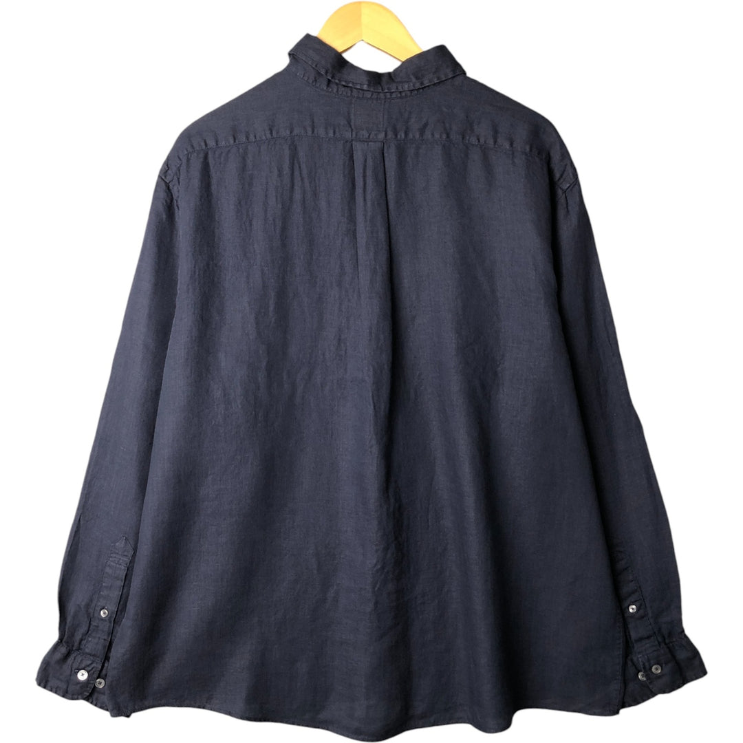 Brooks Brothers Est.1818 Long Sleeve Linen Button Down Shirt, Men's XXL linen navy blue type Vintage Second Hand
