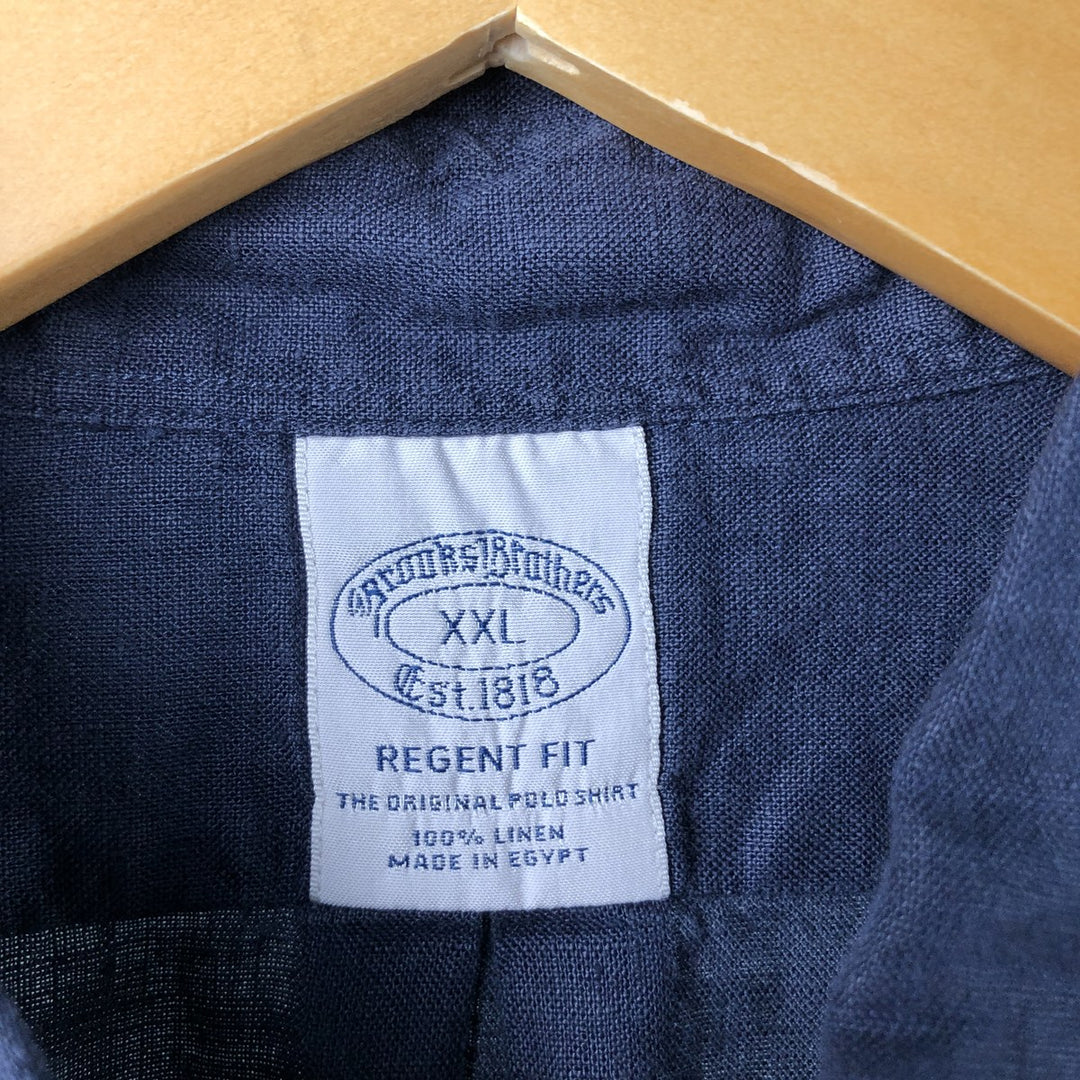 Brooks Brothers Est.1818 Long Sleeve Linen Button Down Shirt, Men's XXL linen navy blue type Vintage Second Hand