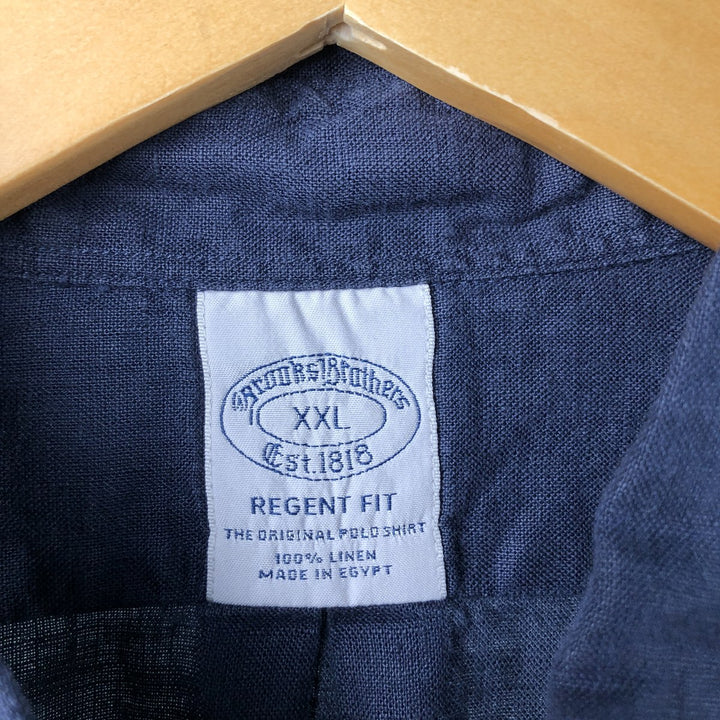Brooks Brothers Est.1818 Long Sleeve Linen Button Down Shirt, Men's XXL linen navy blue type Vintage Second Hand