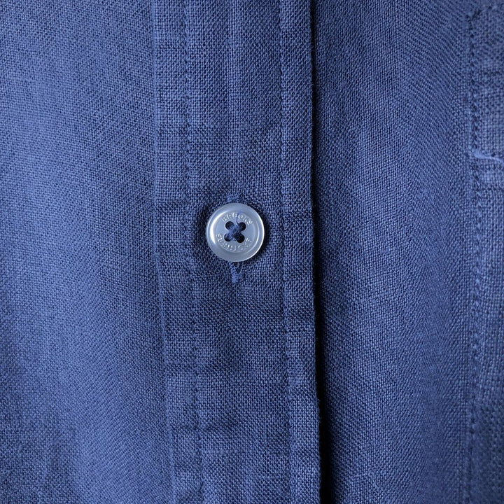 Brooks Brothers Est.1818 Long Sleeve Linen Button Down Shirt, Men's XXL linen navy blue type Vintage Second Hand