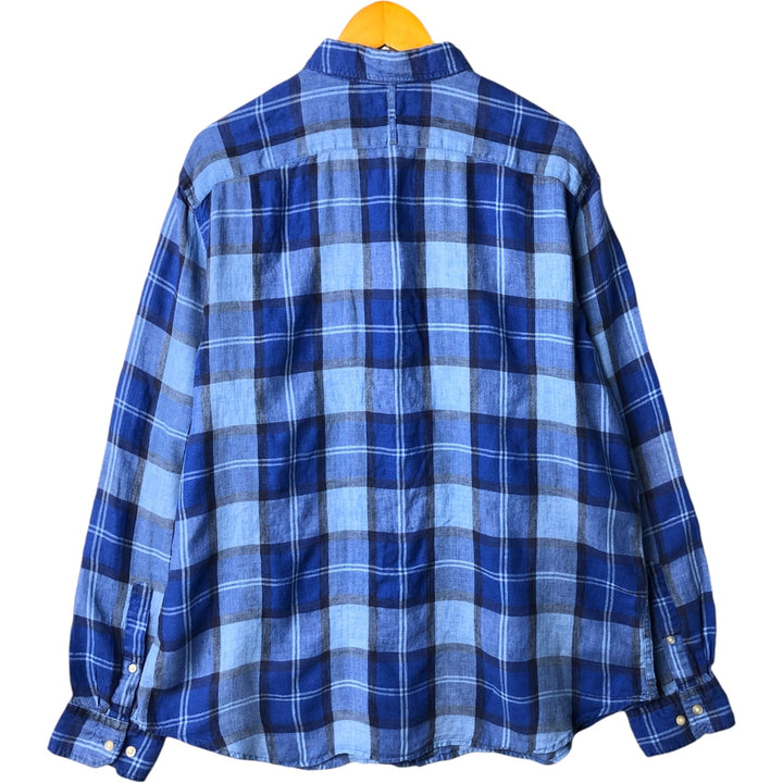 00'S Banana Republic Camden Fit Check Pattern Long Sleeve Linen Button Down Shirt Men's XL linen blue type Vintage Second Hand