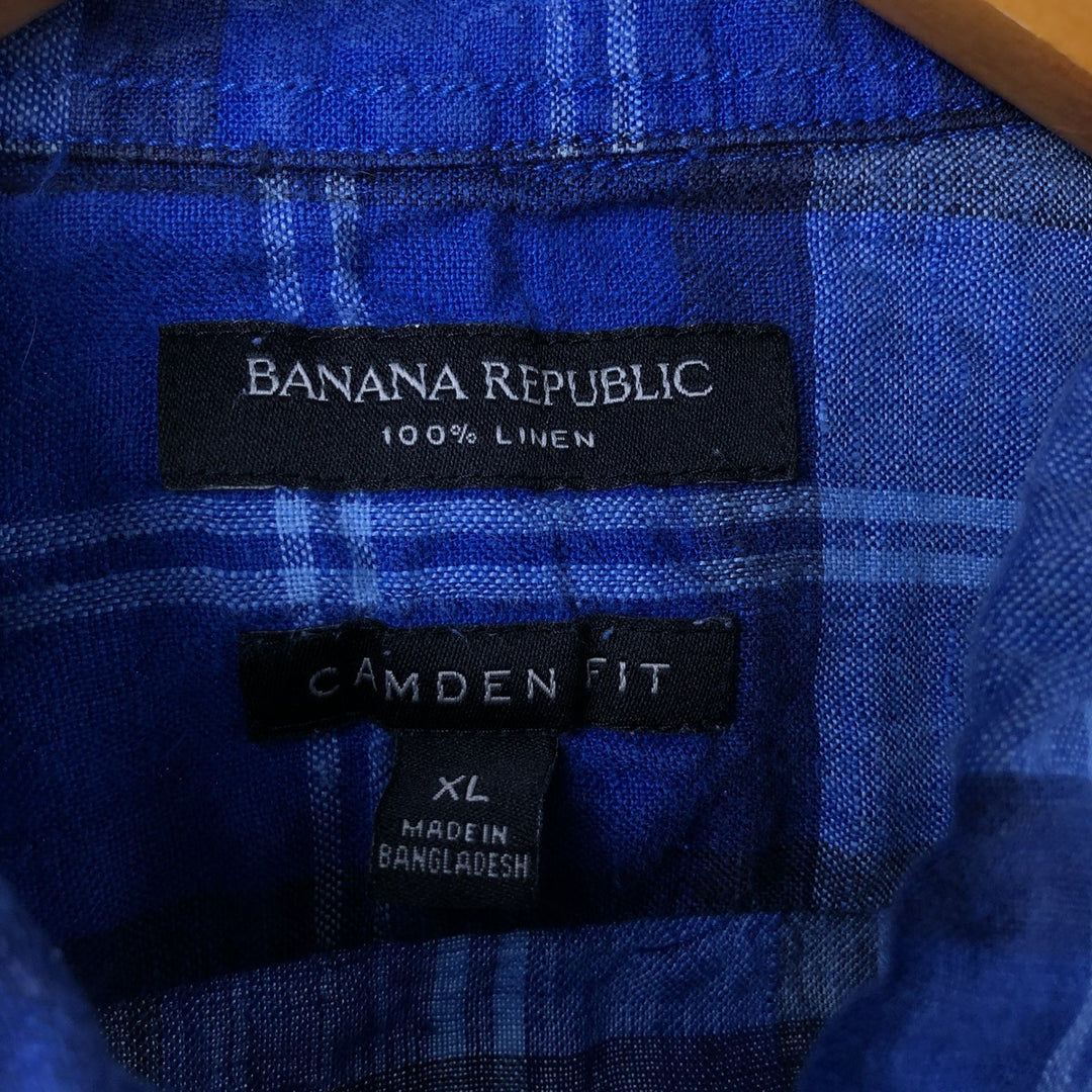 00'S Banana Republic Camden Fit Check Pattern Long Sleeve Linen Button Down Shirt Men's XL linen blue type Vintage Second Hand