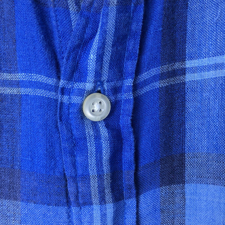 00'S Banana Republic Camden Fit Check Pattern Long Sleeve Linen Button Down Shirt Men's XL linen blue type Vintage Second Hand