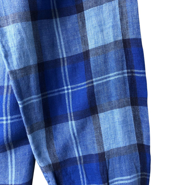 00'S Banana Republic Camden Fit Check Pattern Long Sleeve Linen Button Down Shirt Men's XL linen blue type Vintage Second Hand