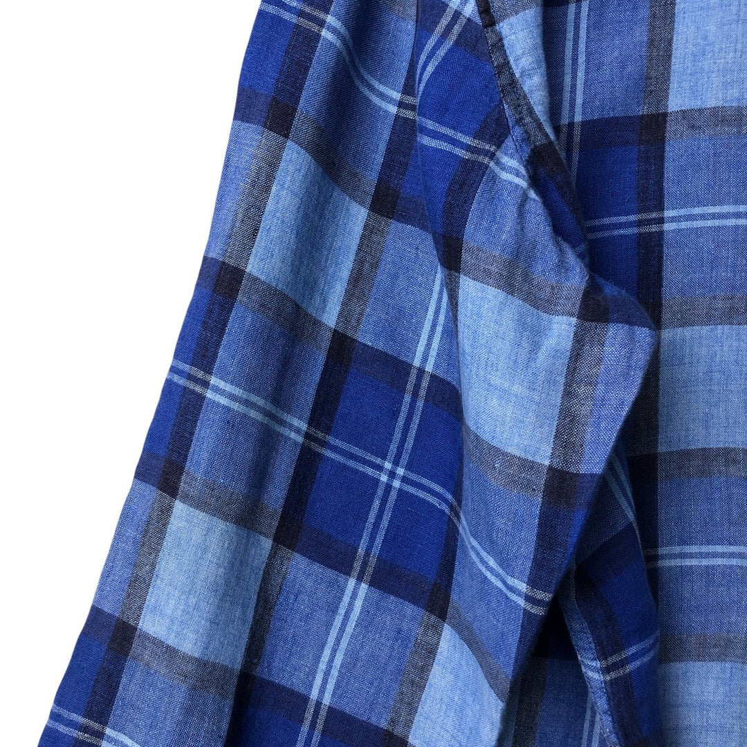 00'S Banana Republic Camden Fit Check Pattern Long Sleeve Linen Button Down Shirt Men's XL linen blue type Vintage Second Hand