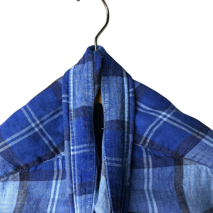 00'S Banana Republic Camden Fit Check Pattern Long Sleeve Linen Button Down Shirt Men's XL linen blue type Vintage Second Hand