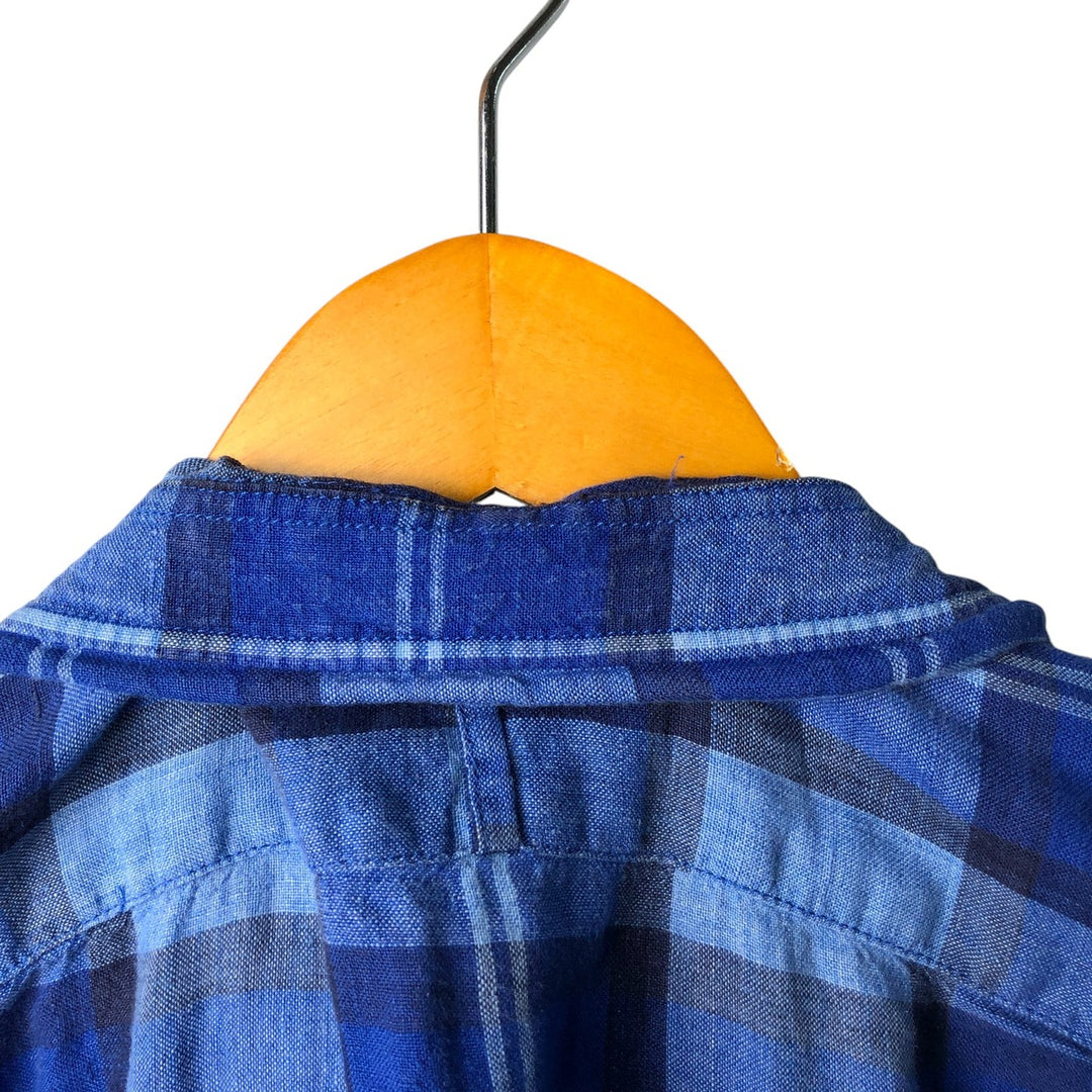 00'S Banana Republic Camden Fit Check Pattern Long Sleeve Linen Button Down Shirt Men's XL linen blue type Vintage Second Hand