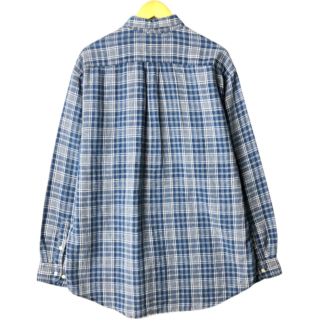 90'S ~ Tommy Hilfiger TOMMY HILFIGER JEANS Check Pattern Long Sleeve Linen Shirt Men's L Size Vintage linen blue type Vintage Second Hand
